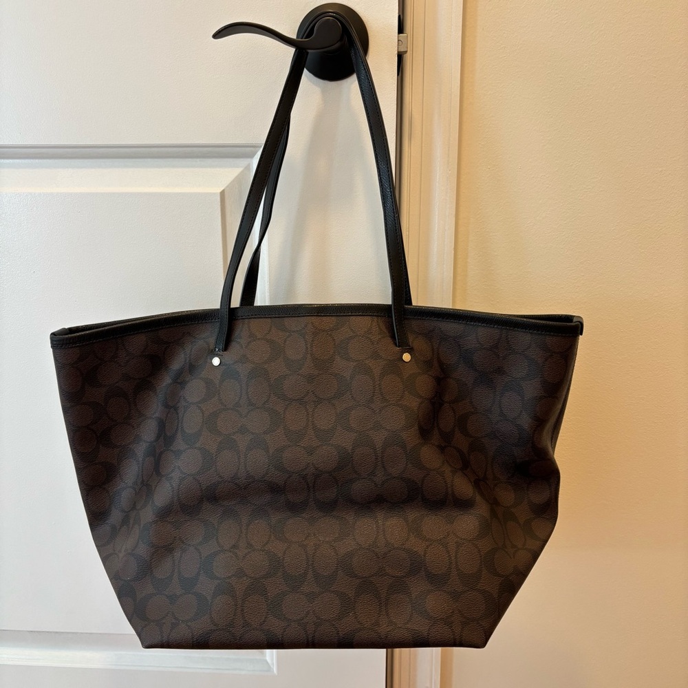 Coach Signature Brown and Black Tote - Picture 2 of 2